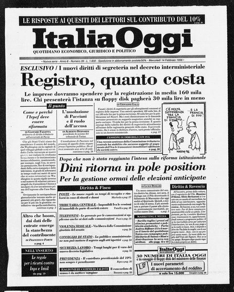 Italia oggi : quotidiano di economia finanza e politica